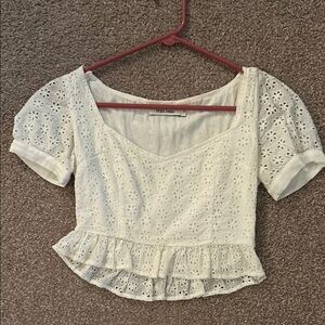 With Jean White Puff Sleeve Crop Blouse